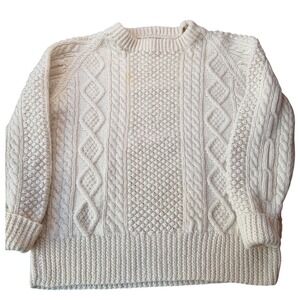 Vintage Aran Pullover Sweater Unisex Med Handknit in Ireland Wool Fisherman Knit